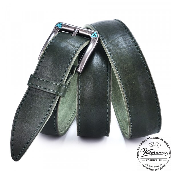 Кожаный ремень "Ирис" (зелёный). фото 1